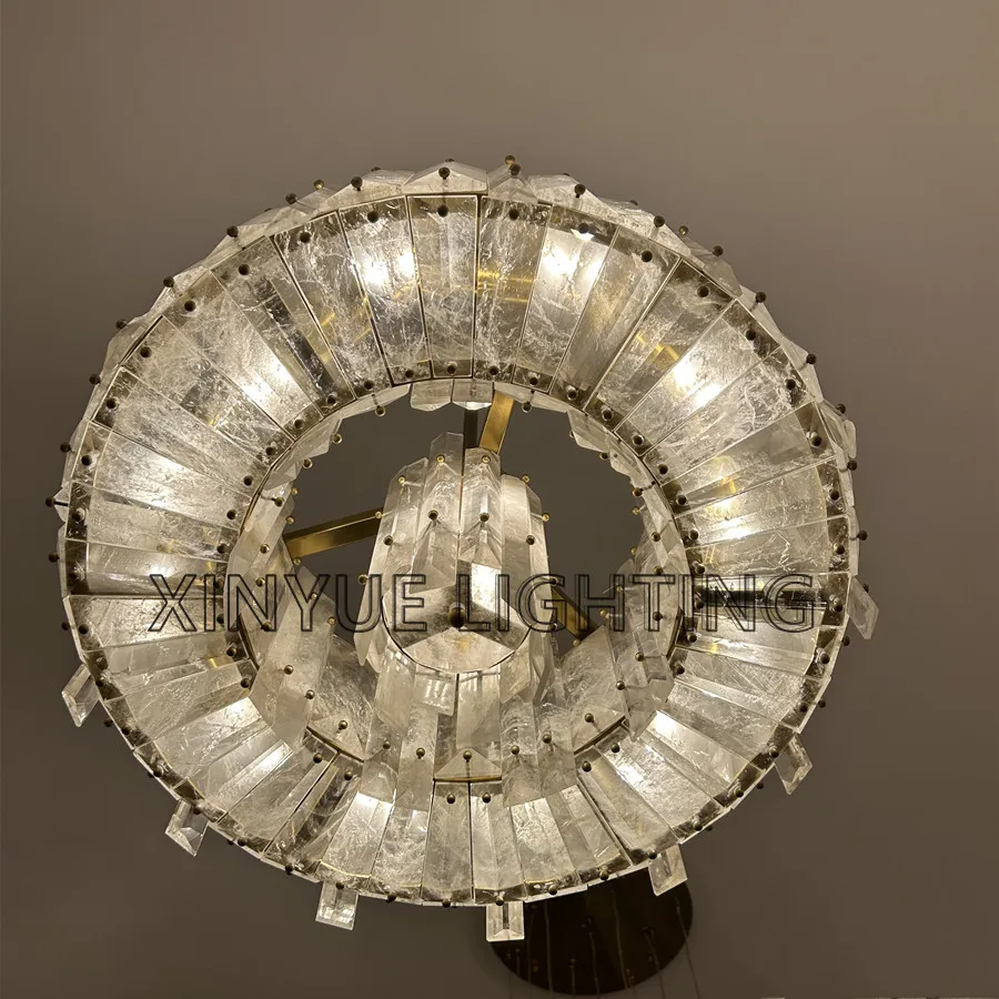 Modern Luxury Natural Stone Rocks Quartz Lights Round Living Room Bedroom Restaurant Crystal Chandelier