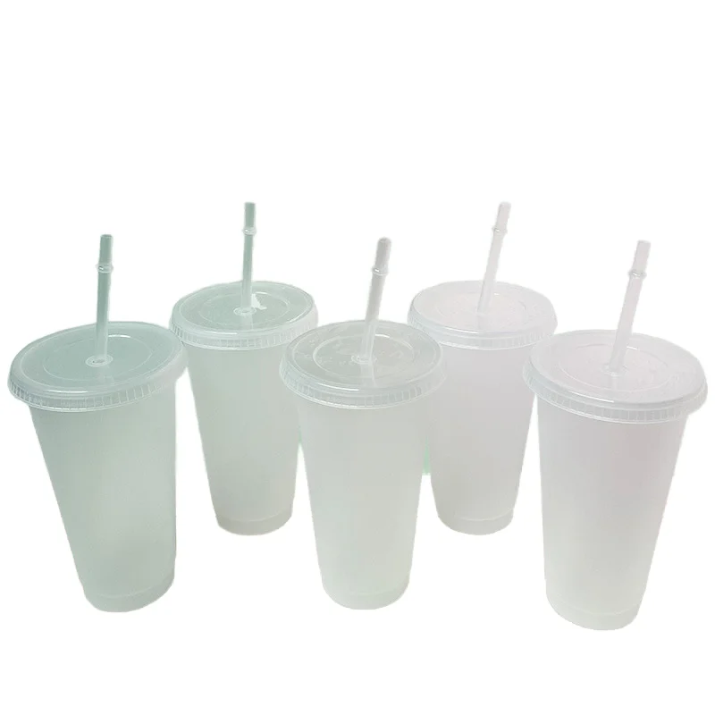 16oz 24oz Matte Frosted Clear Cold Cups Custom Designs Blank Cups Reusable Plastic Coffee Mugs Hot Cold Drink Cup
