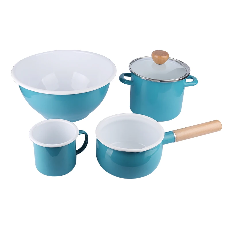 European Style  Cup/Bowl/Pot/Casserole Enamel Coated Cast Iron Blue Color Decorative Cookware Set