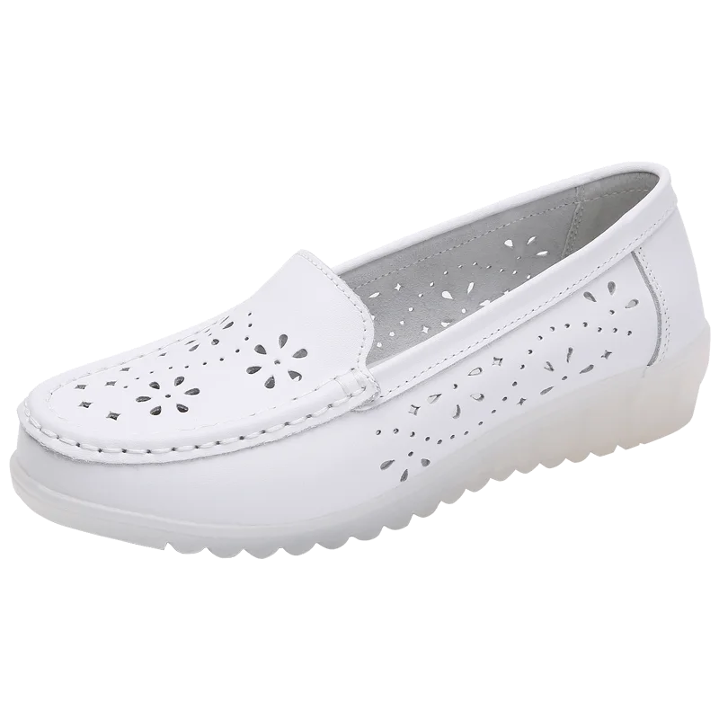 Comfortable Cow Leather Hospital Nurse Shoe Anti Slip Loafer White Nursing Shoes For Nurse