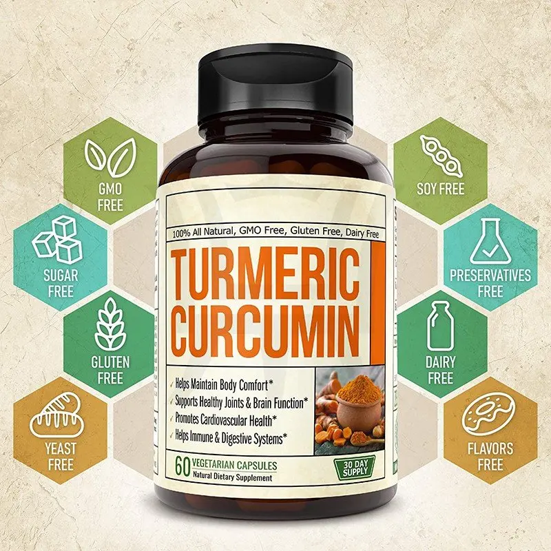 Органический куркумин куркумина с куркуминоидами 1950 мг с черным перцем для лучшего поглощения куркумы добавки капсулы