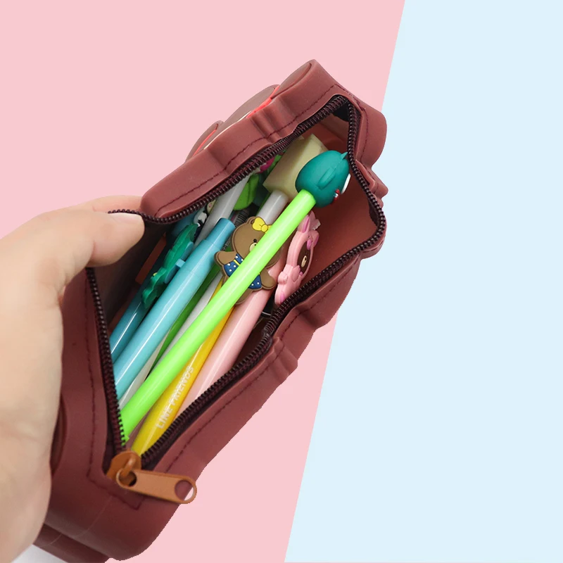 Cute silicone pencil case waterproof big capacity pencil pen case office college school