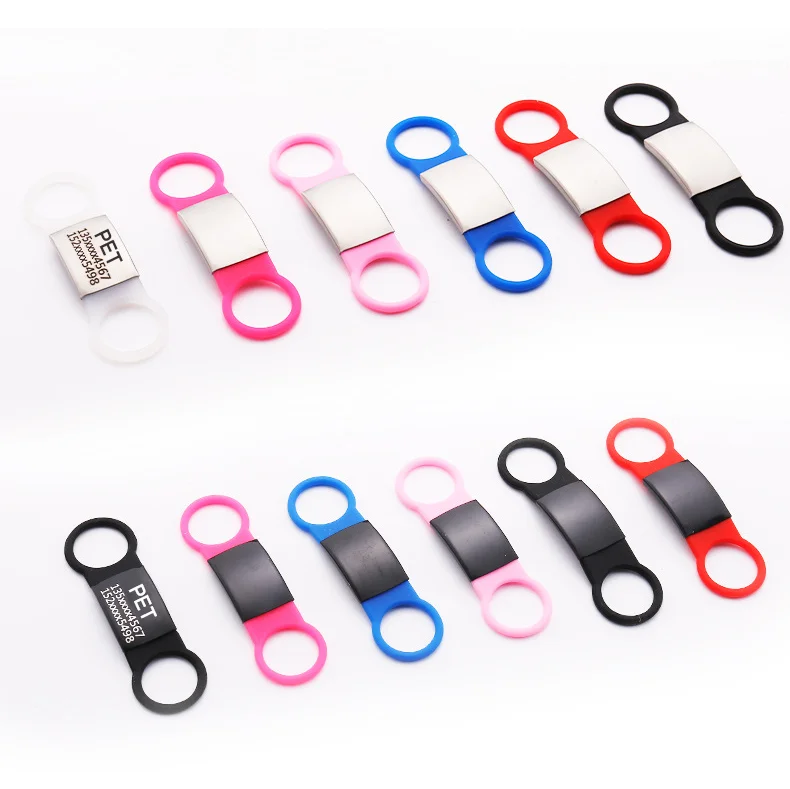 Qbellpet No Noise Silicone Metal Pet Tags For Engraving Dog Collar Silent Quiet Stainless Steel Cats Custom Slide On Pet Id Tag