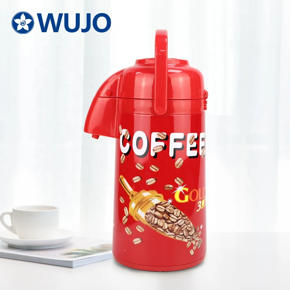 WUJO 3L big capacity glass refill vacuum flask pump dispenser coffee air pressure thermos