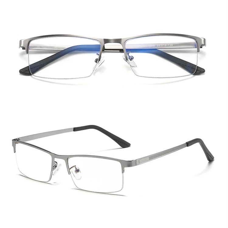 small rectangle black silver alloy half-rimless optical prescription monturas de gafas 2024 men computer glasses anti blue light