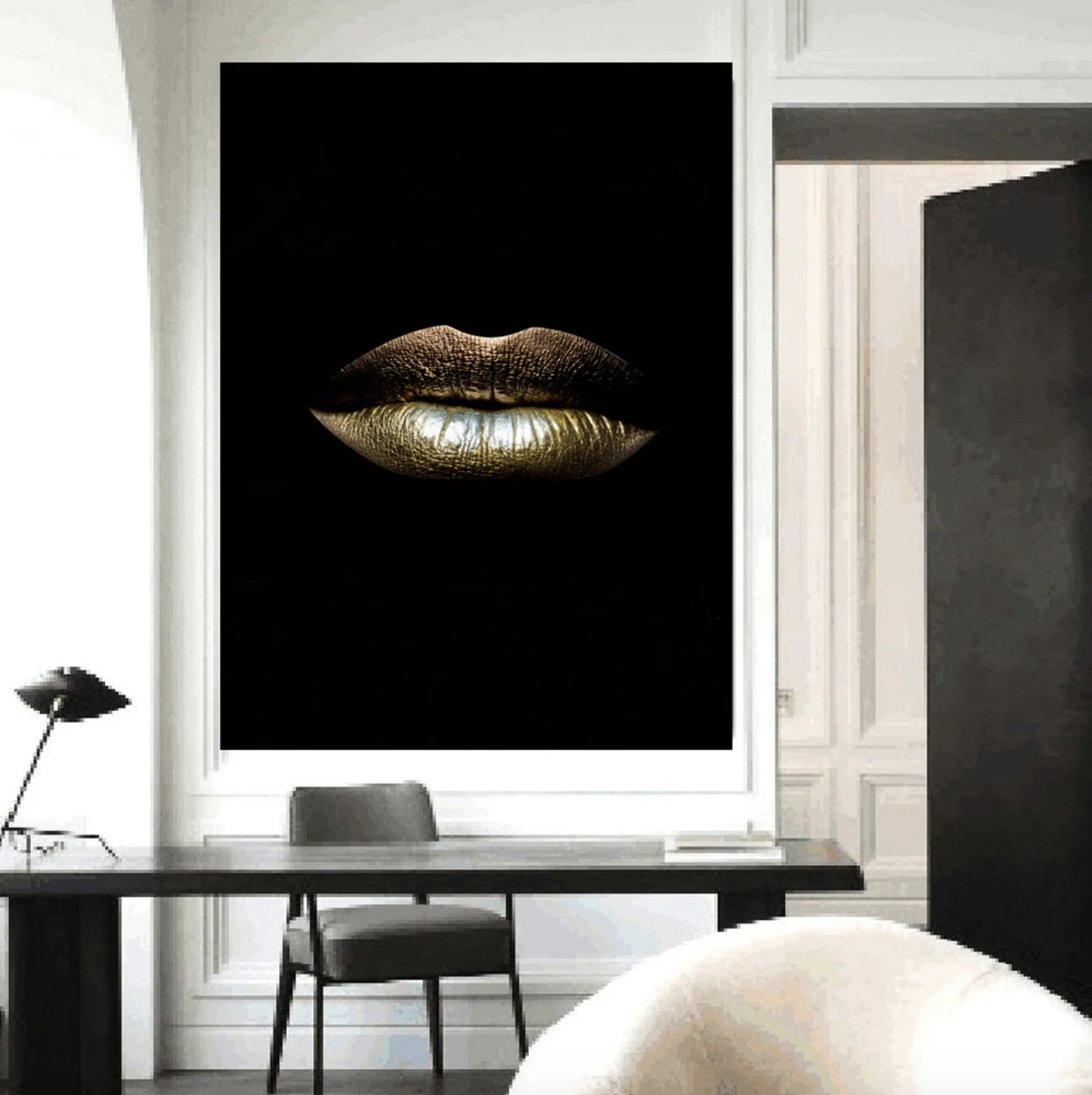Sexy Gold Mouth Lips Painting Wall Art Picture Contemporary Canvas Photo Print for SPA Decoration