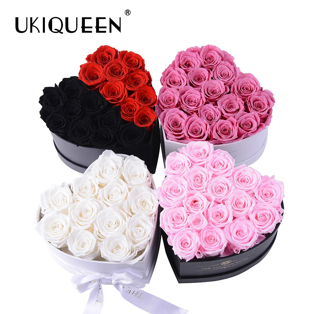 UKIQUEEN Wholesale Wedding Decor High Quality Heart Shaped Flower Box With Sponge For Preserved Roses