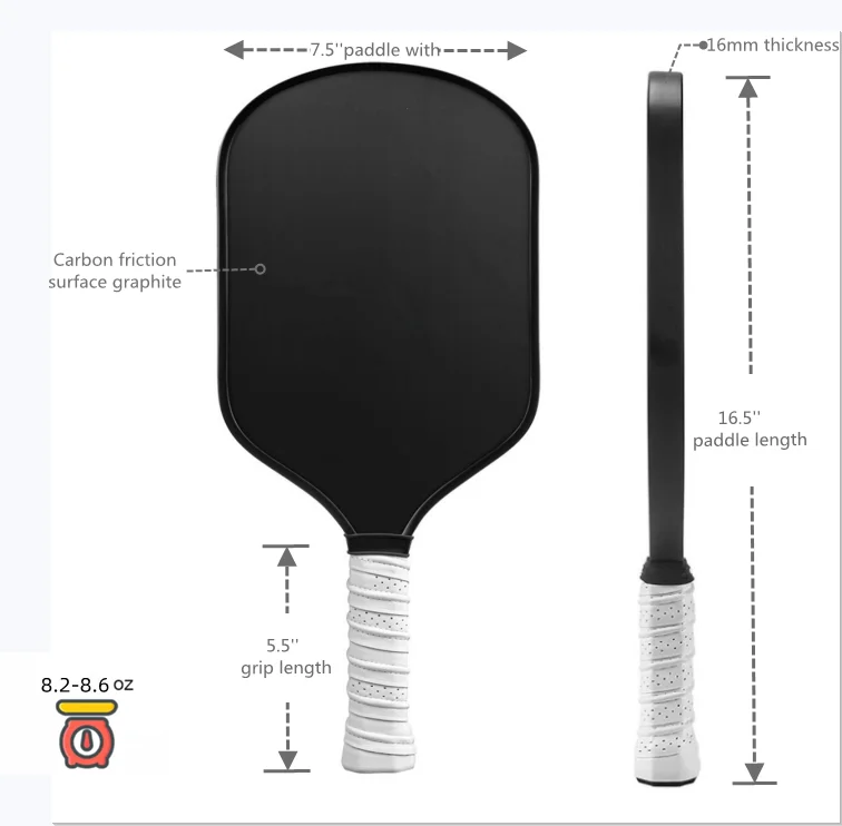 pp honey comb core standard shape usapa approve cfs toray t700 graphite raw carbon fiber pickleball paddle