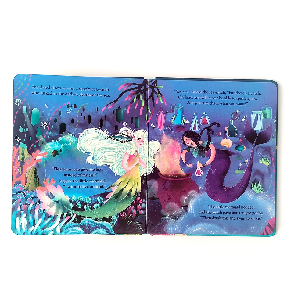 Custom Print Story Book Series Hardcover The Little Mermaid Children Picture pop up lift the flap books Set