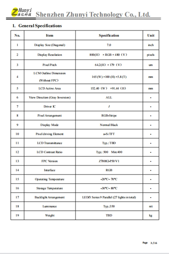 7.0' Touch Panels 800*480 Lcd Screen Display Hmi Touch Screen HMI Interface 7.0inch Medical IPS TFT RGB 2 Year OEM/ODM 800x480