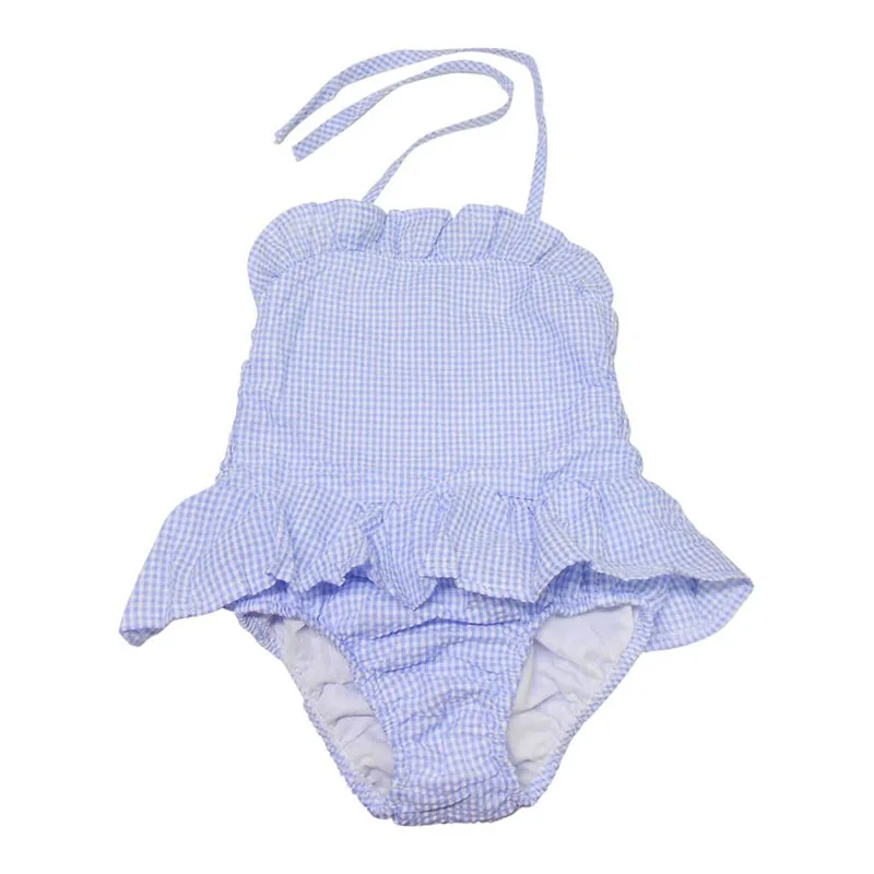 Оптовая продажа купальник с Monogrammed Seersucker рюшами для девочек