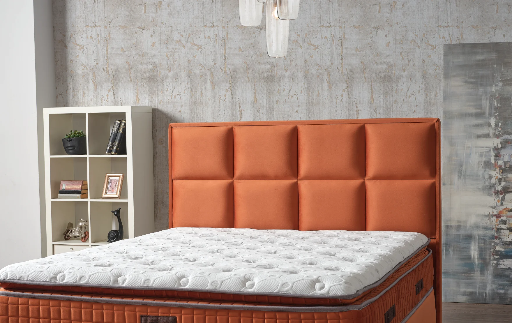 Modern luxury bedroom furniture upholstered fabric leather bed king size gray bed base