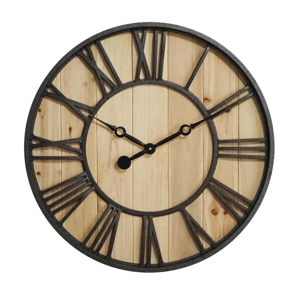 Large Wall Clock Decorative Solid Wood Roman Numerals Decor for Farmhouse Home Living Room, Coastal