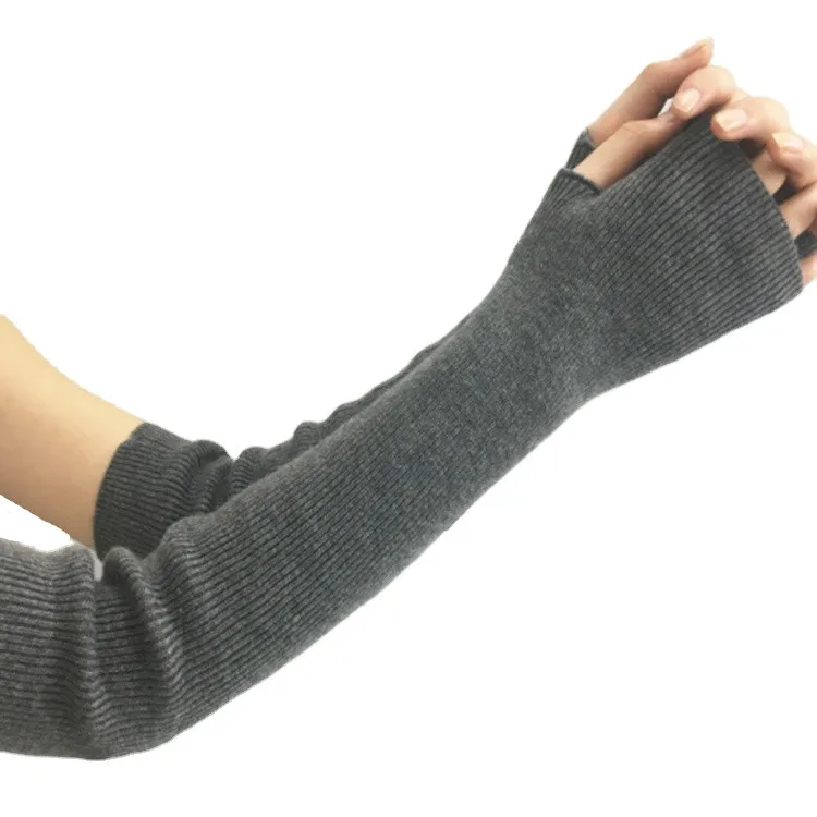 DDA1082 Простые перчатки без пальцев шерстяные рукавицы для локтей эластичные толстые теплые вязаные рукава для рук зимние женские длинные вязаные нарукавники