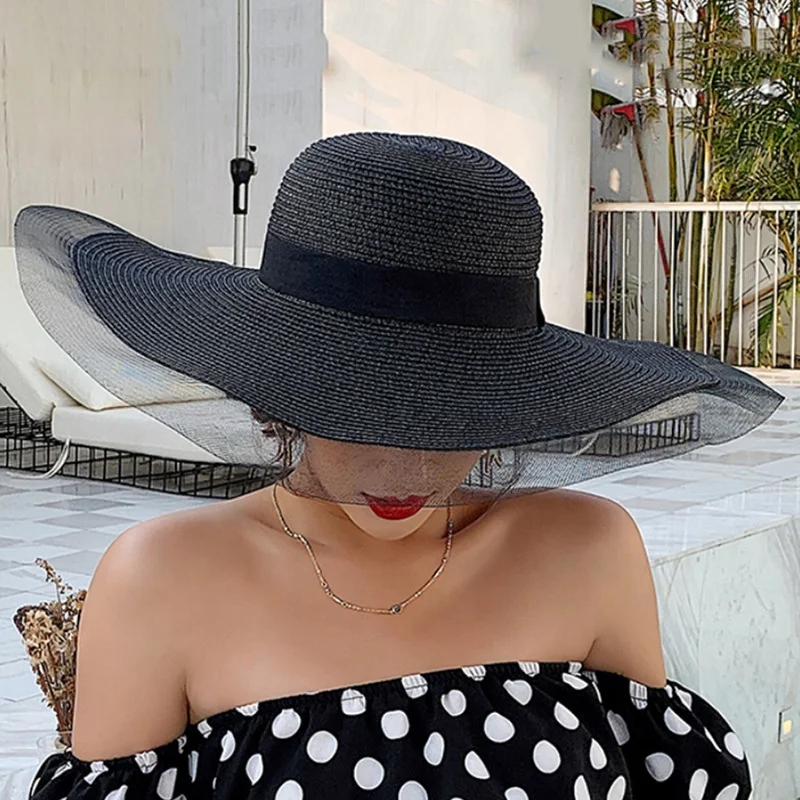 New Fashion Summer Sombrero Female Sun Hat Custom Bowknot Ribbon Foldable Wide Brim Beach Floppy Straw Hats For Women