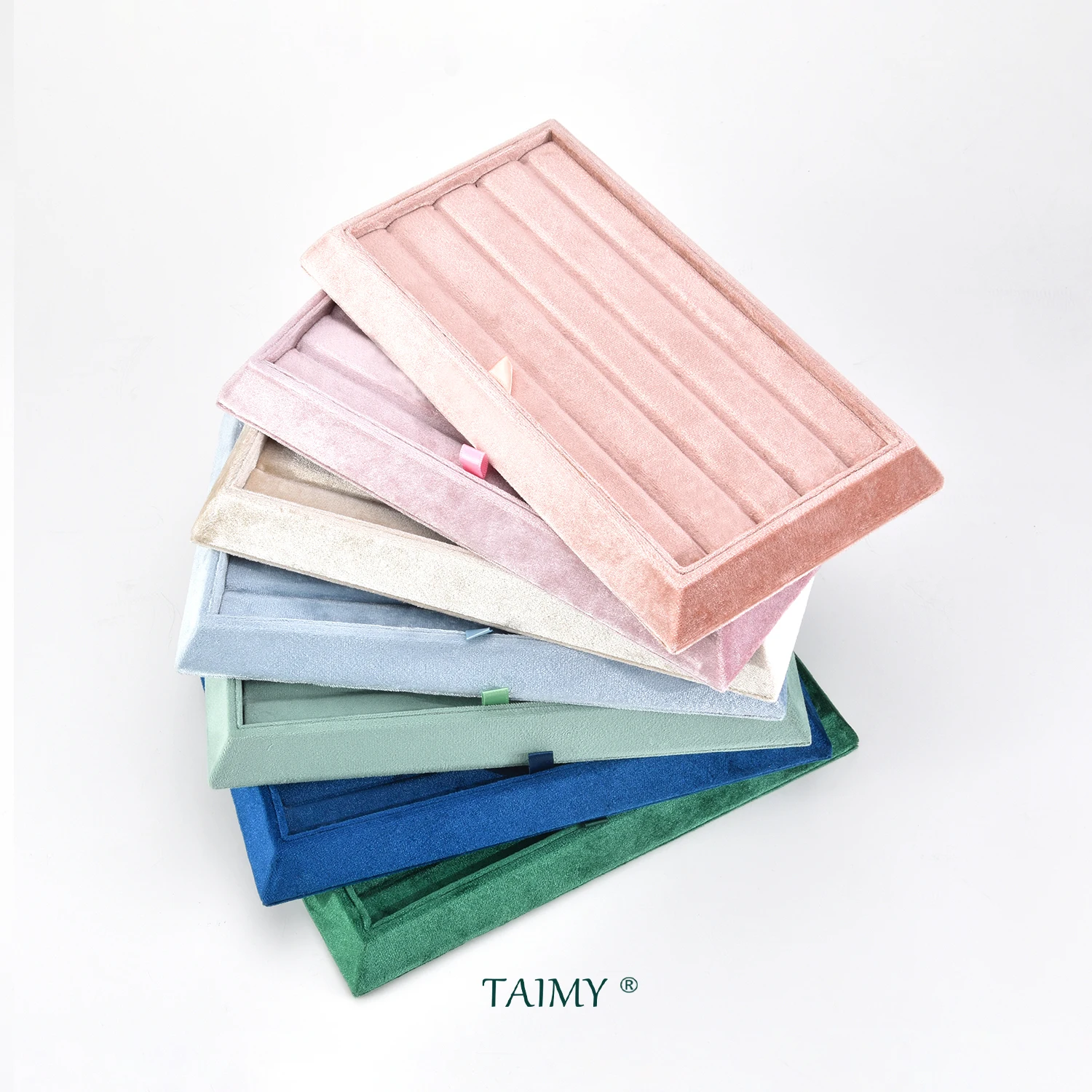 Stock Wholesale Velvet Wood Embryo Jewelry Tray V Groove Display Diamond Jewelry Tray Jeweler Workbench Ring Jewellery Show