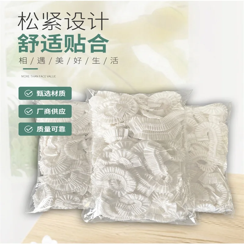 Customized Elastic Biodegradable Kitchen Chef Hotel 100Ps Pe Pvc Large Transparent Soft Women Waterproof Disposable Shower Cap
