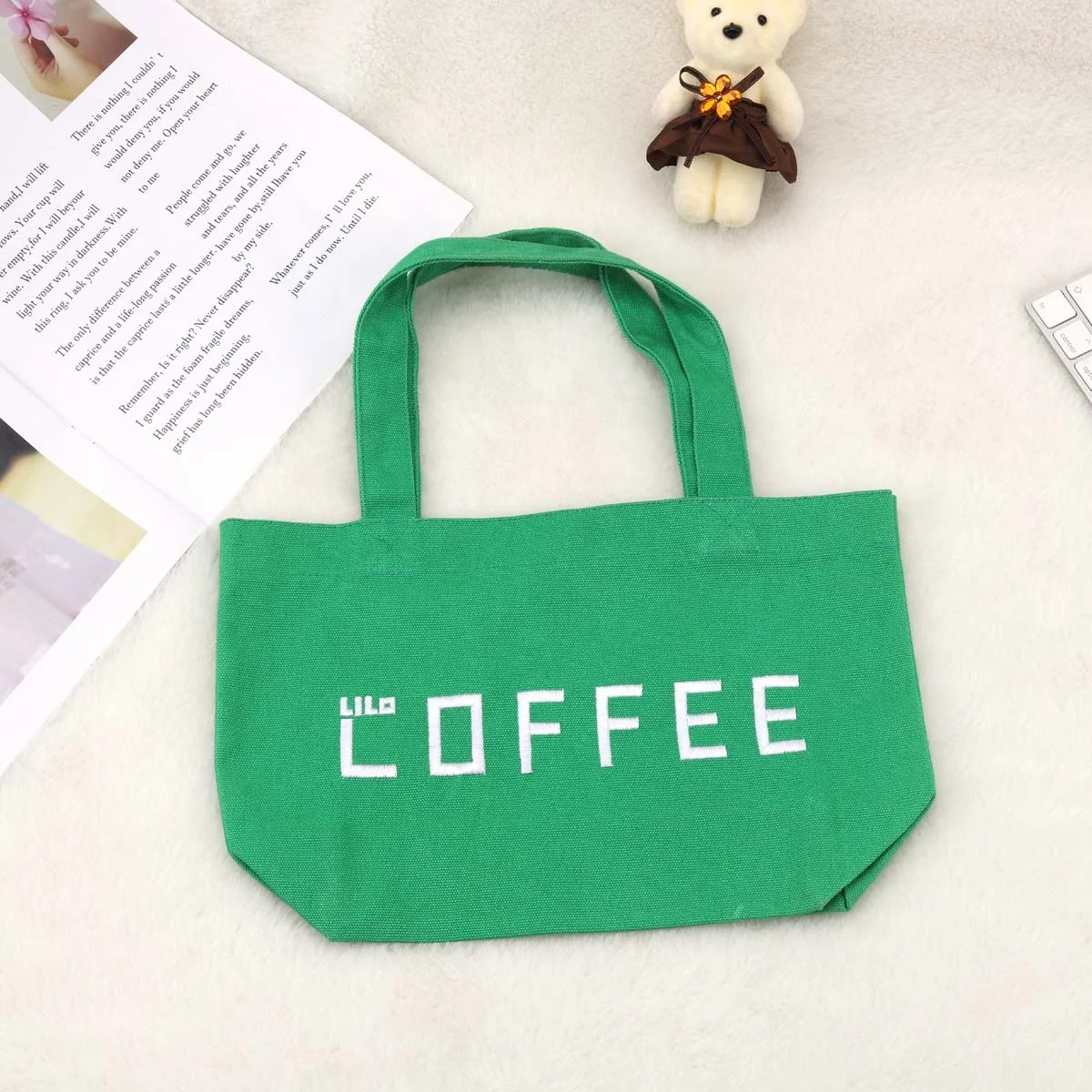 Natural Recyclable Square Bottom Canvas Handle Coffee Lunch Bag Promotion Custom Logo Printed Cotton Tote Shopping Bag