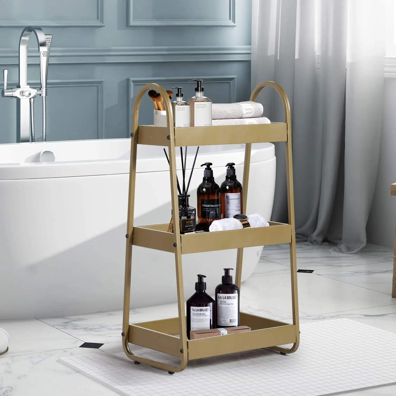 Top sale 3 Tier Utility Cart Wire Shelving Unit Heavy Duty Shelf Organizer Rack with Handle for Living Room