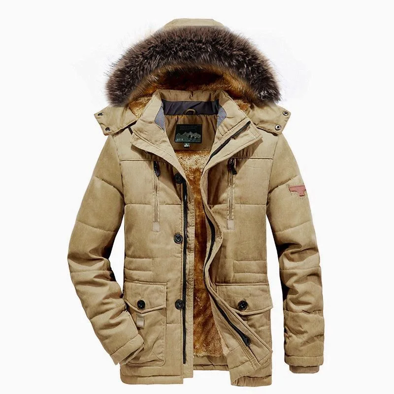 Men's Waterproof Oversized Coats Plus Size Padded Fleece Jacket Hoodie Detachable Fur Parka Winter for Men Vintage Polyester