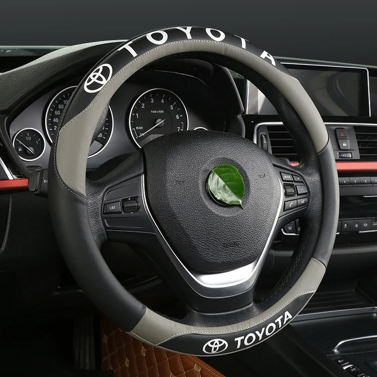 Cheapest car decoration Leather with logo steering wheel cover