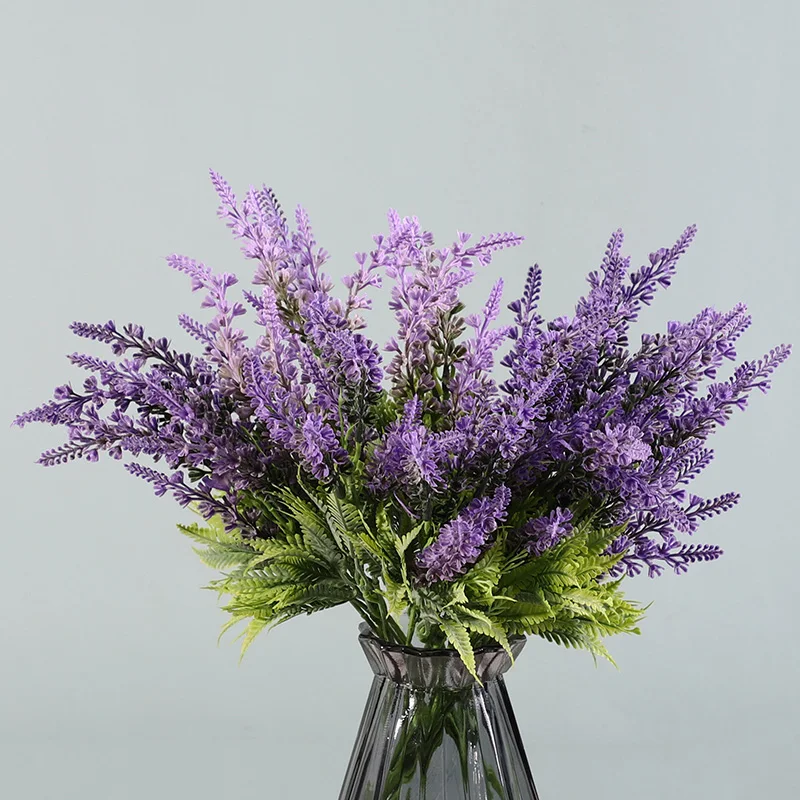 Simple Design Plastic Branches Artificial Purple Lavender Office Desktop Decoration Artificial Flowers