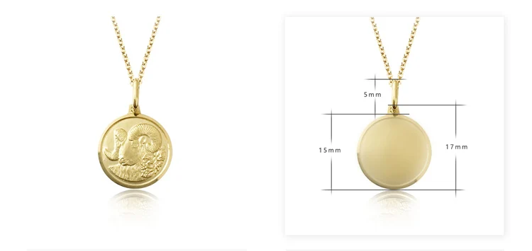 Firstmadam 12 Horoscope Aries 18K Gold Coin Pendant Exquisite Three Dimensional Relief