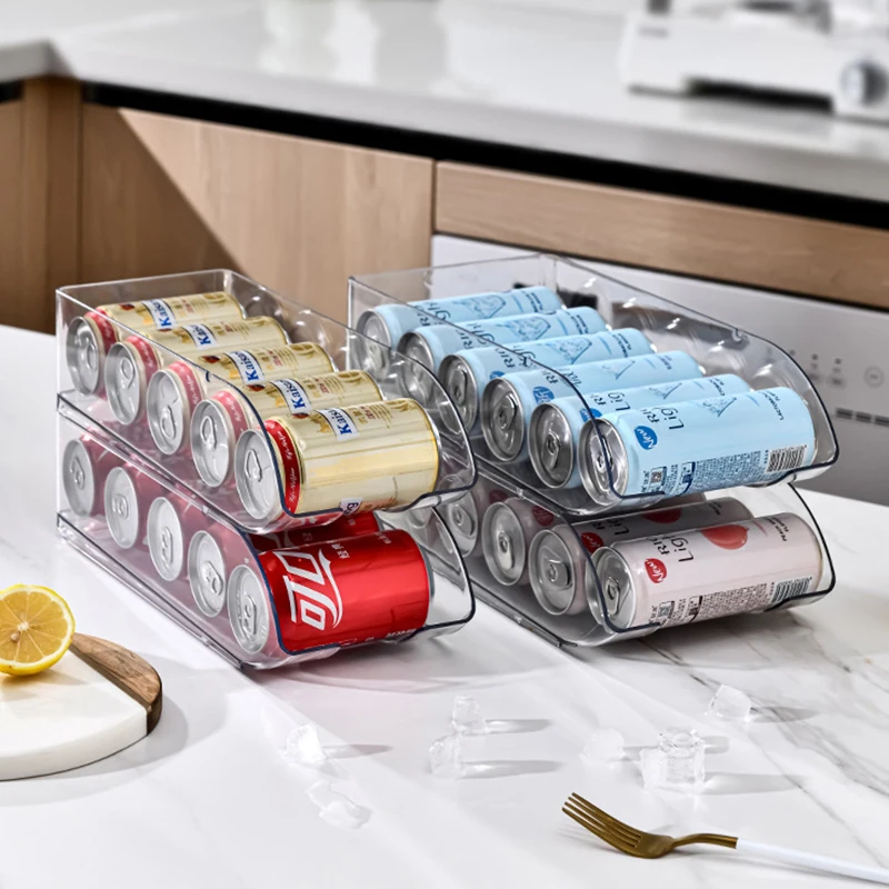 Kitchen Beverage Storage Rack Transparent Canned Fruit Dispenser Refrigerator Water Bottle Wine Bottle Storage Organizer