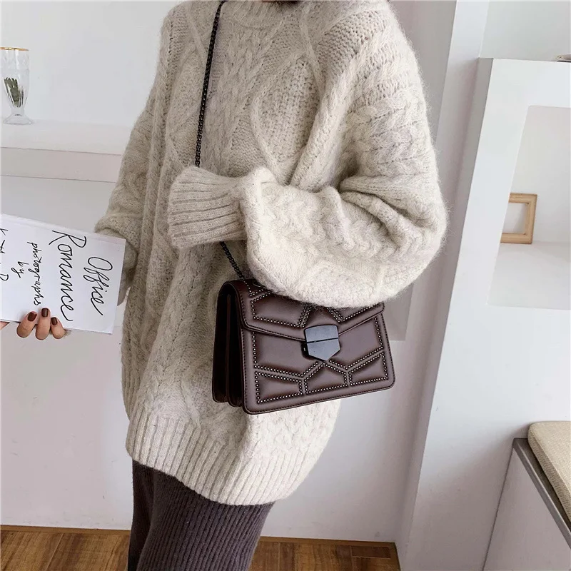 Wholesale Chain Bag PU Fashion Senior Sense Riveted Ladies Crossbody Shoulder Bags women Bags