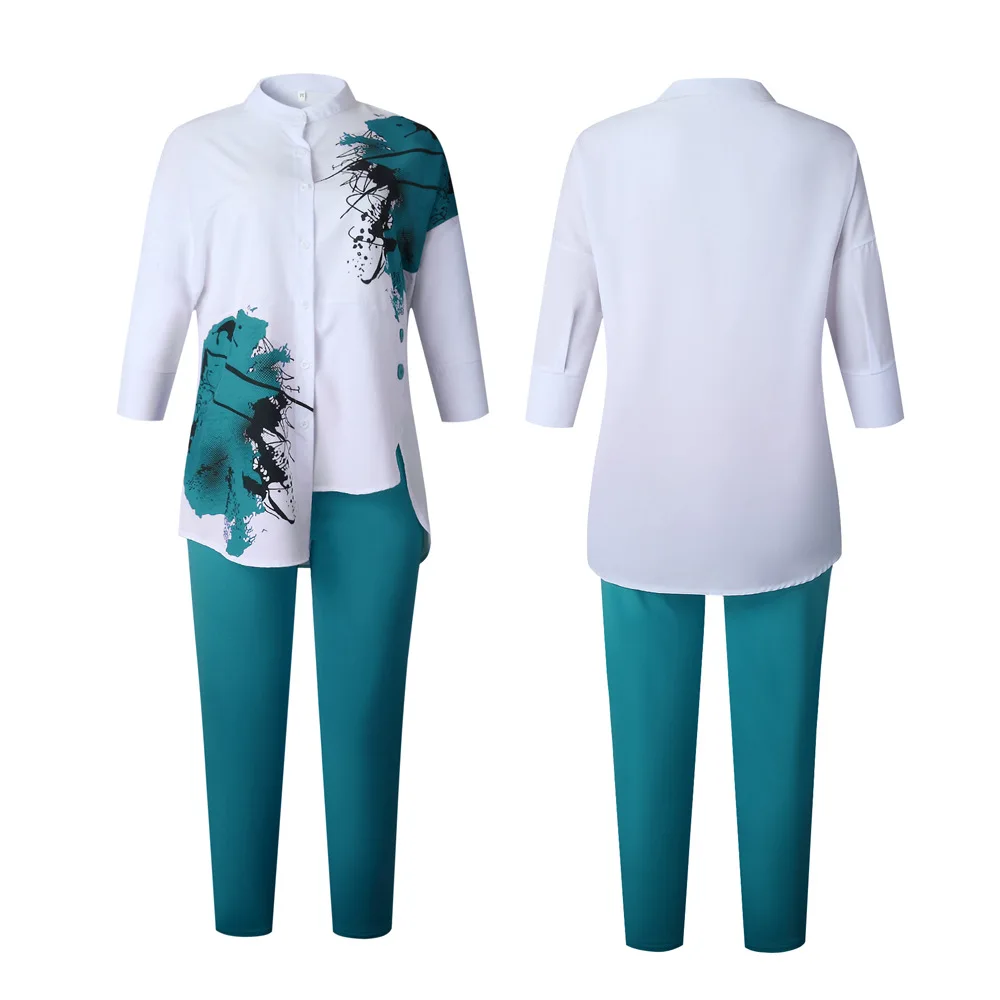 African Set 2 Piece Sets Africa Clothing Women Plus Size Pant Suit Ladies Business Office Shirt Tops pants Suits For Ladies