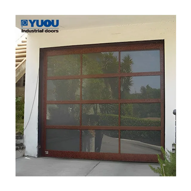 Automatic black aluminum frosted glass sectional residential garage door