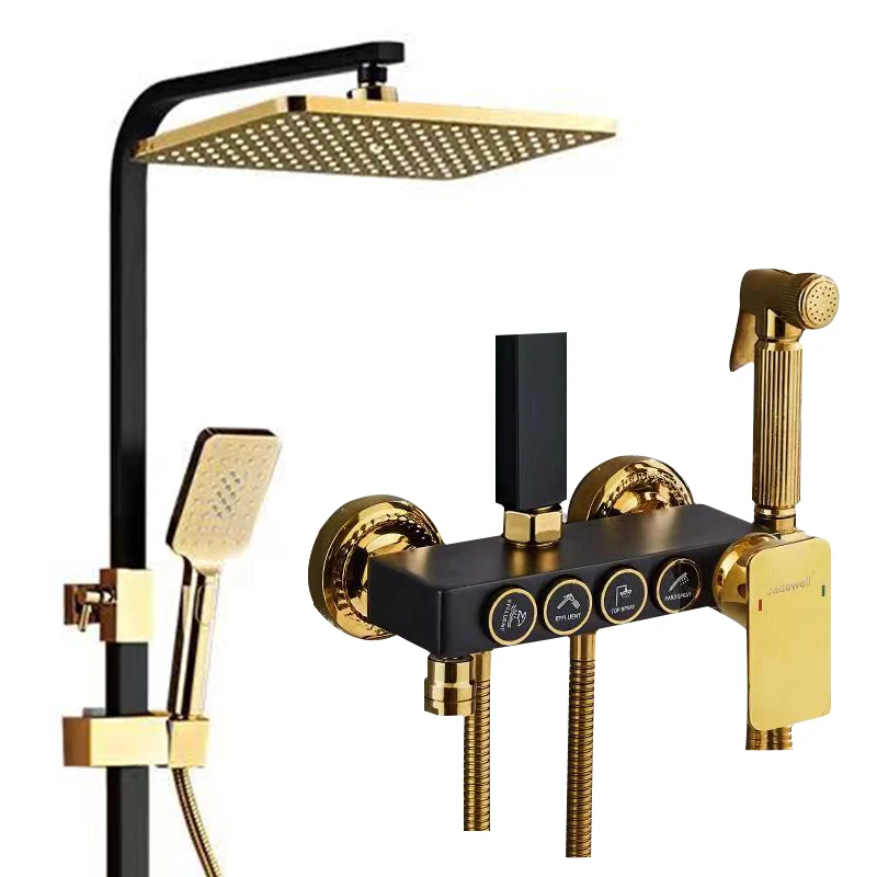Samiyah White/Black Thermostatic Shower Stainless Steel/Brass Faucet Set 4 Ways Rainfall Shower System Hot Cold Mixer Faucet Set