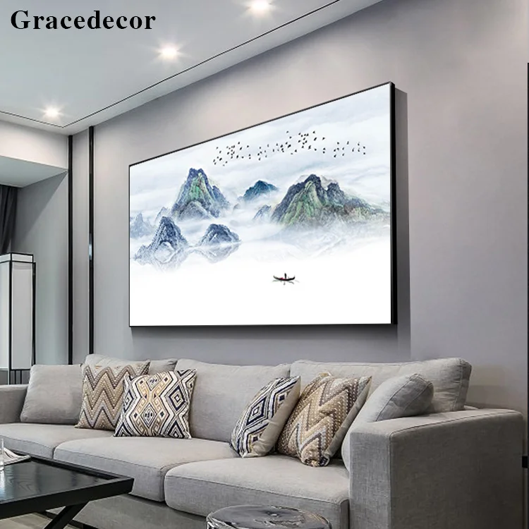 Home Decor Blue Mountains And Clouds Wall Hanging Pictures Paintings