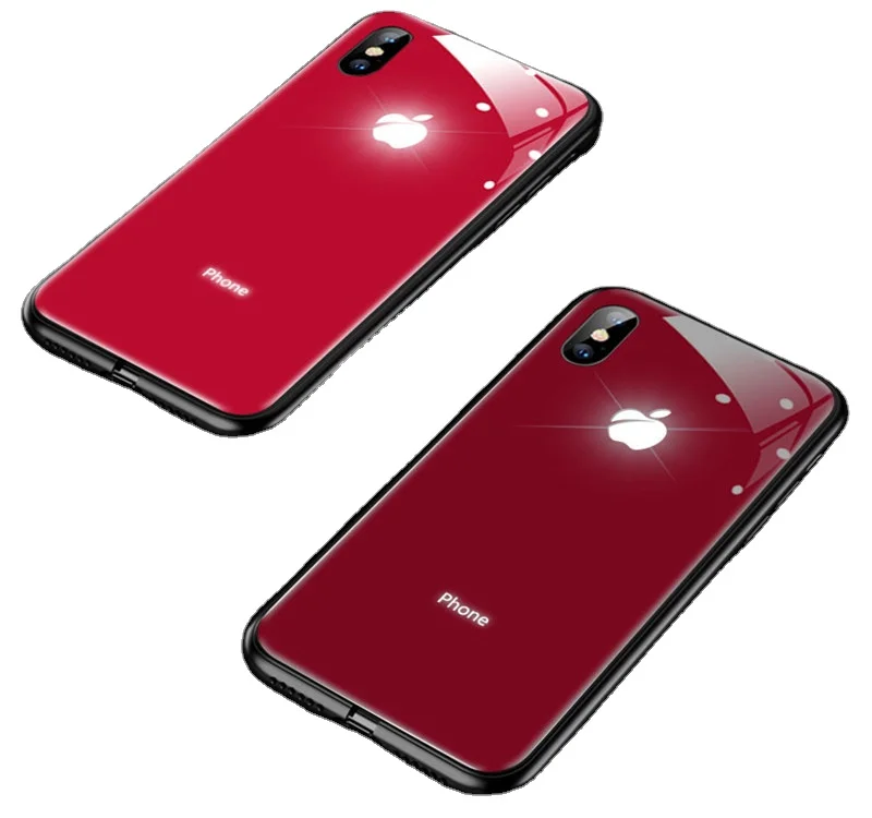 9H Glass LED6 Kinds of Light Color Change Mobile Phone Protective Case for IPhone15 IPhone14 Pro Max X XS XR 13 12 11 8