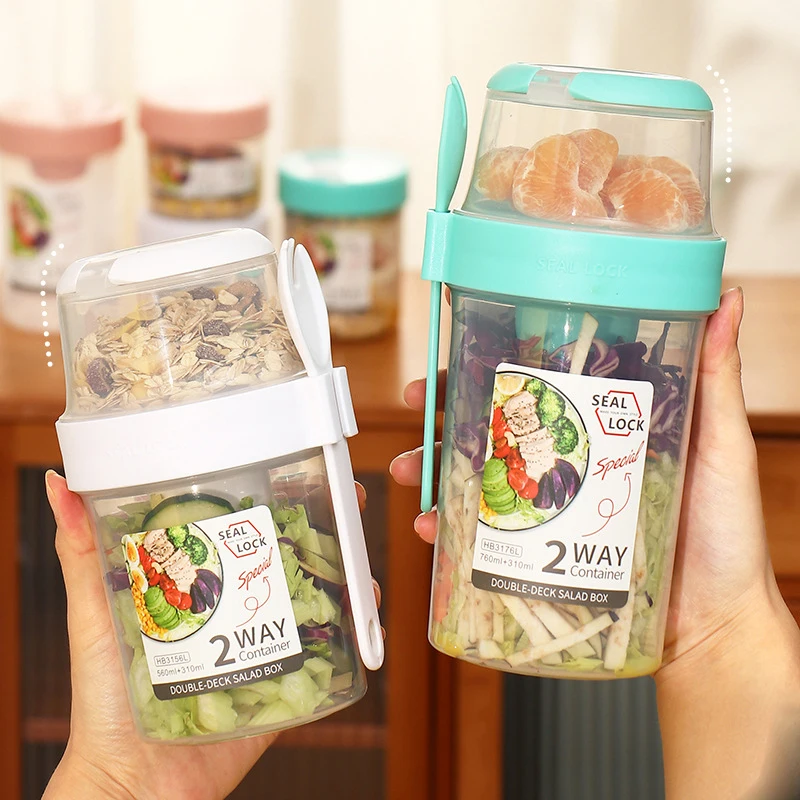 Portable Fruit and Vegetable Salad Cups Container with Fork Keep Fit Salad Meal Shaker Cup