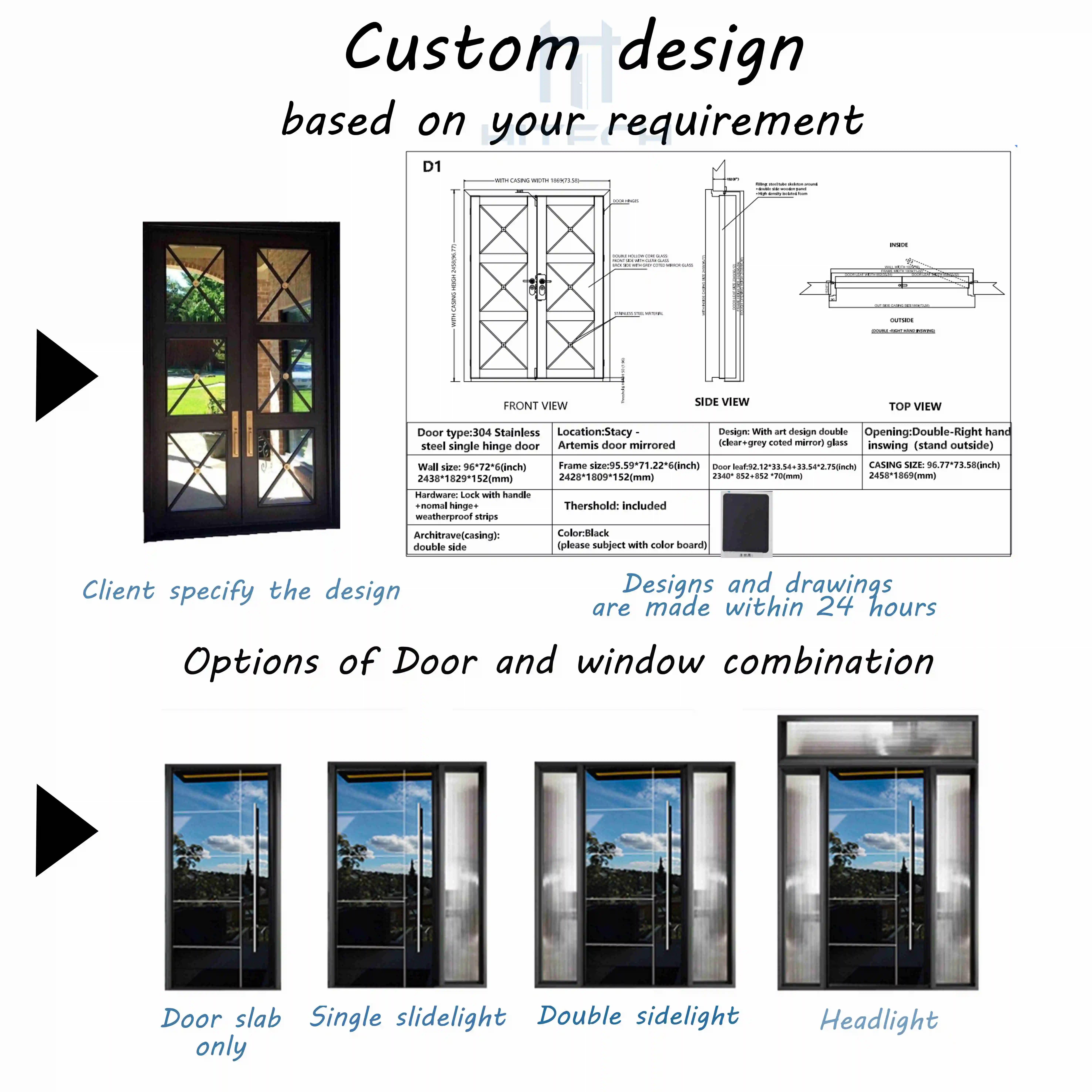 Hitech manufacturer custom high quality  pivot external security doors for houses exterior aluminium front entry exterior door