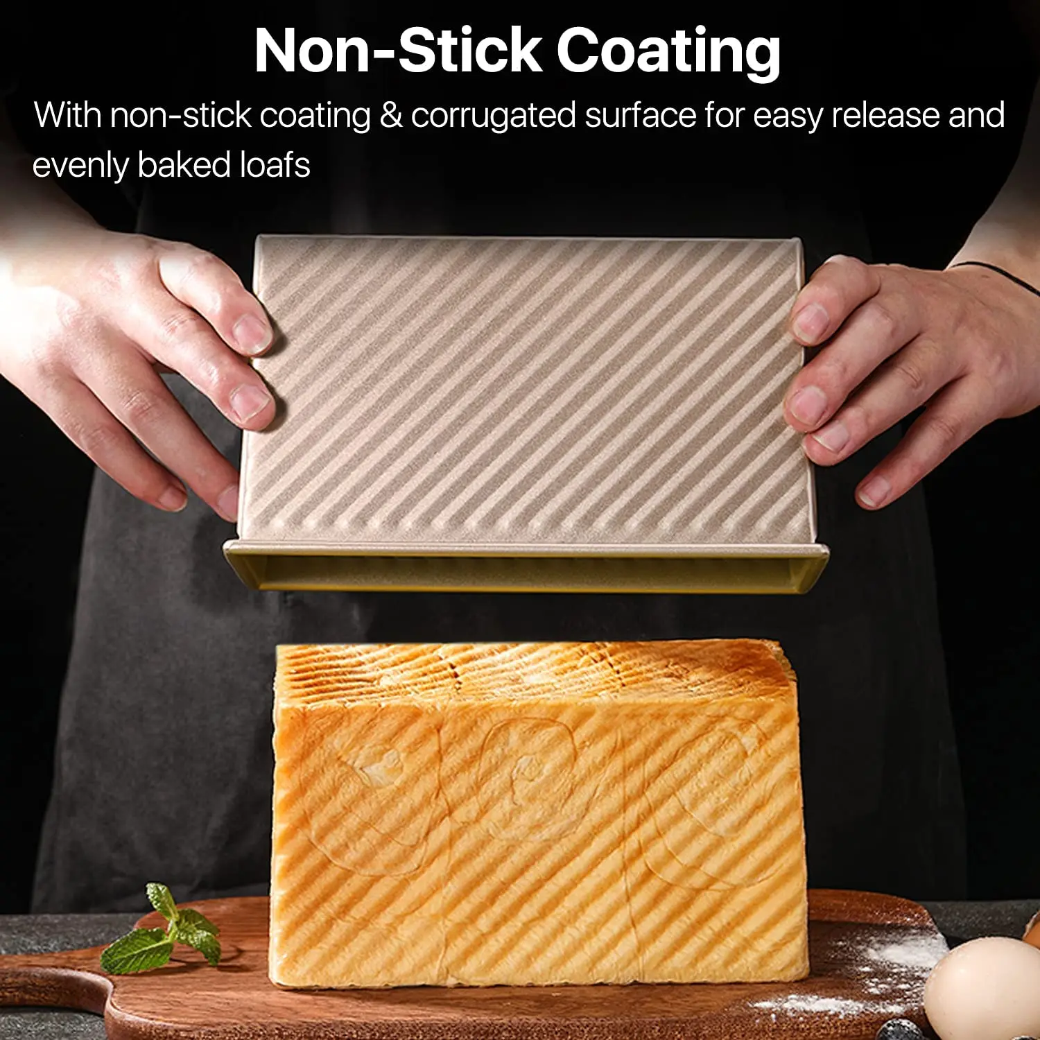 Gold Corrugated Toast Baking Oven Bread Non-Stick Bakeware 1 lb Dough Box Mold Carbon Steel Loaf Pan with Lid