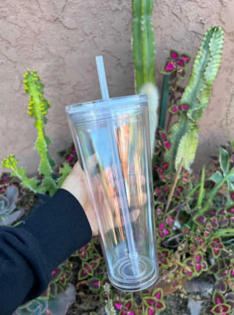 16oz 24oz Wholesale Double Wall Clear insulated  Acrylic plastic Tumblers  with Lid and Straw Large Classic Travel Tumbler