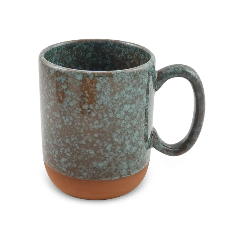 Terracotta Mug portable Reactive Glaze With Exposed Clay Color Irregular Ceramic Wholesale Milk Mug  Novelty Design Coffee Mug