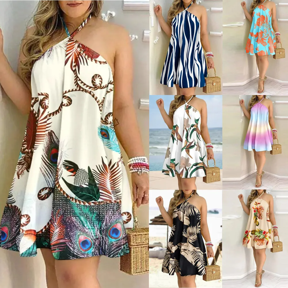 HANO Wholesale Printing Summer SStrapless Lace-up Dress Women Sexy Mini Beach Dress