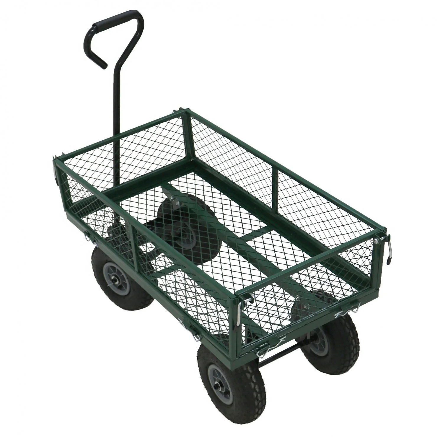 Green Trailer Cart Heavy Duty Metal Gardening Trolley