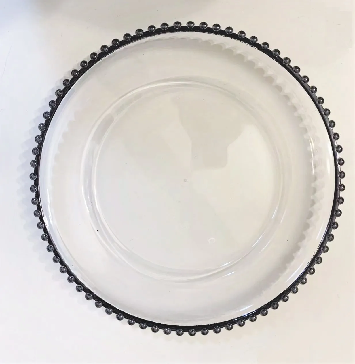 Reusable 13 Inch Gold Rim Beaded Transparent Plate Party Wedding Decoration Plastic Charger Plates