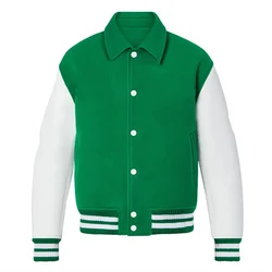 New design winter solid color men baseball jacket hip pop casual leather sleeves varsity jacket custom for men