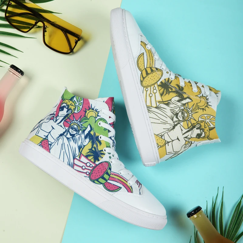 
IDX Hot Sale High Top Flower Printed Casual For women Canvas Shoes Sneakers 
