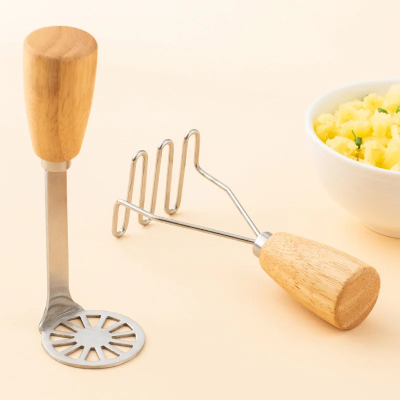 Stainless steel Potato and Vegetable Masher Press with wooden handle for Avocado fruit baby food masher mini kitchen gadgets