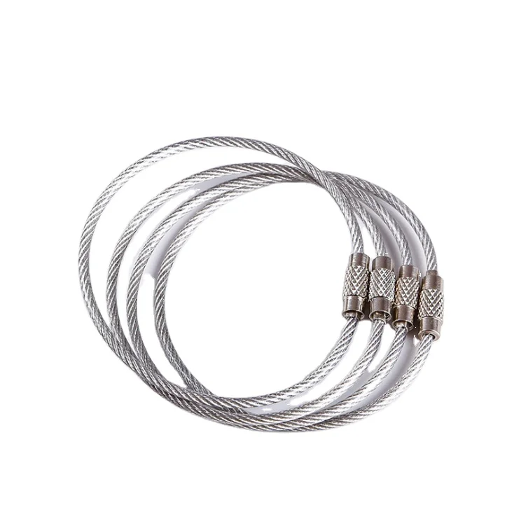 Stainless Steel Wire Keychains Heavy Duty Luggage Tags Loops Tag Keepers 1.5mm 2mm Cable Key Rings String Twist Barrel