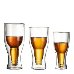 Creative Upside Down Design Beer Glasses Clear Double Wall Insulated Pub Mugs Freezable Glass for Beer Lovers