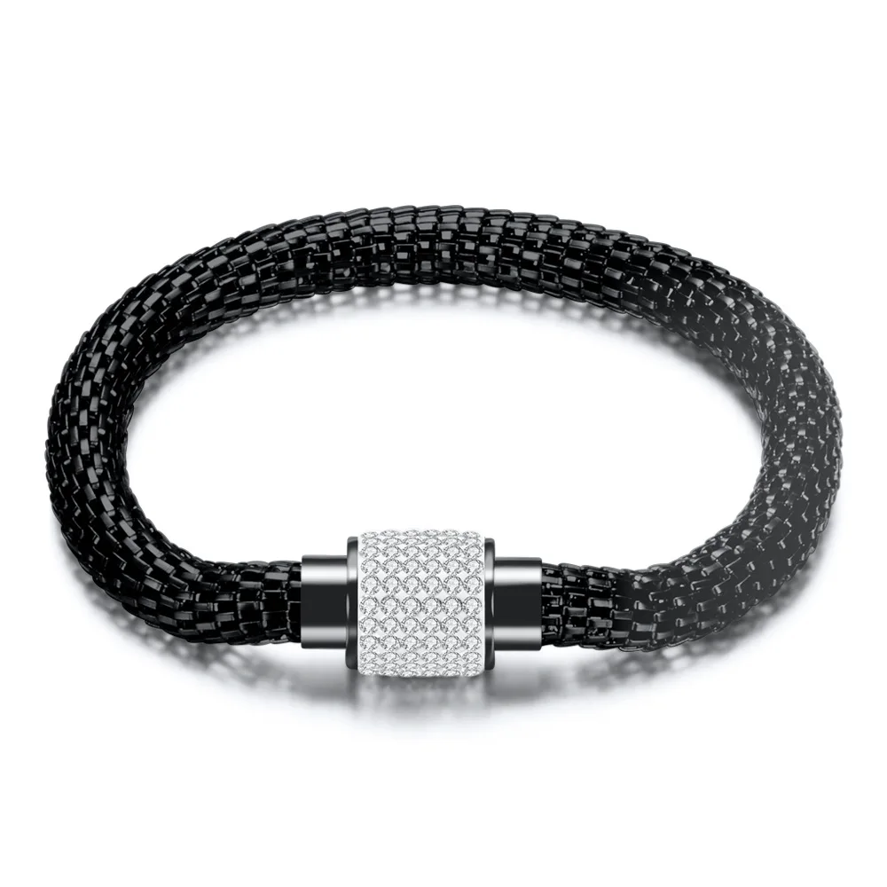 Yiwu Daicy hollow chain cable wire bracelet stainless steel pave diamond magnetic bracelet gold plated hip hop  for women couple