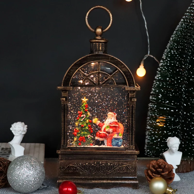 Lighted Christmas Snow Globe Lantern Musical Christmas Lantern Decoration Swirling Glitter for Gifts and Home Decoration