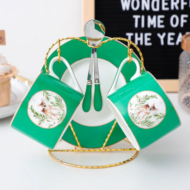 New Chinese Style CreativeTableware Luxury Palace Enamel Gift Box Green Personalized Coffee Cup Ceramic Cup For Daily Life Home